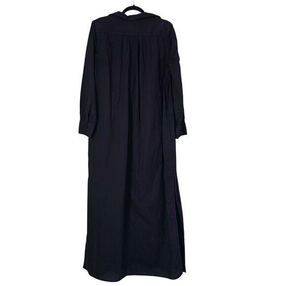 J Crew Maxi Shirtdress L Black Cotton Poplin Tunic Popover Long Sleeve Bungalow - Picture 2 of 13